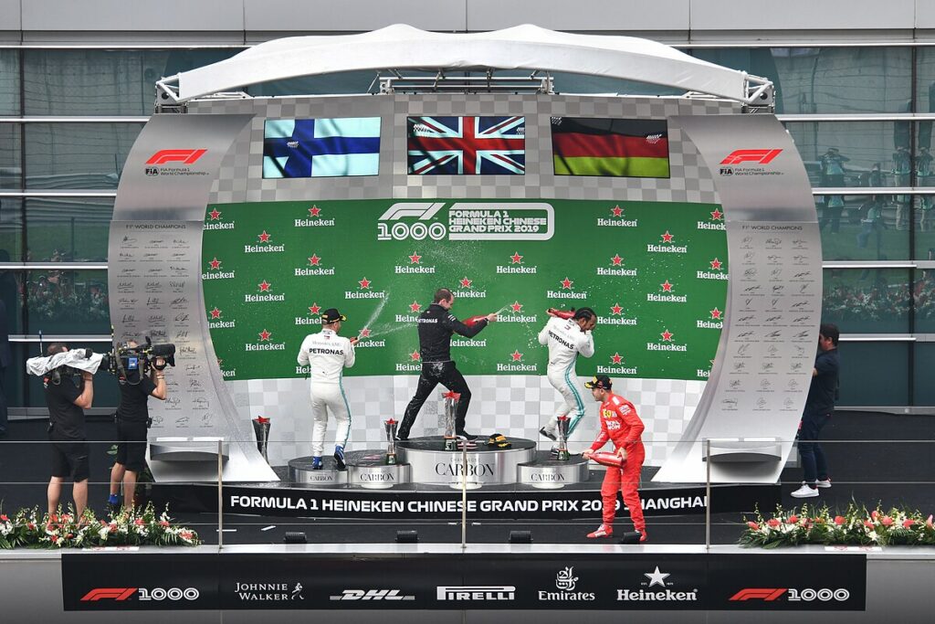 2019 Chinese Grand Prix, Formula 1 podium. This image was originally posted to Flickr by emperornie at https://flickr.com/photos/77326563@N06/47553430762 (archive). It was reviewed on 14 April 2019 by FlickreviewR 2 and was confirmed to be licensed under the terms of the cc-by-sa-2.0.